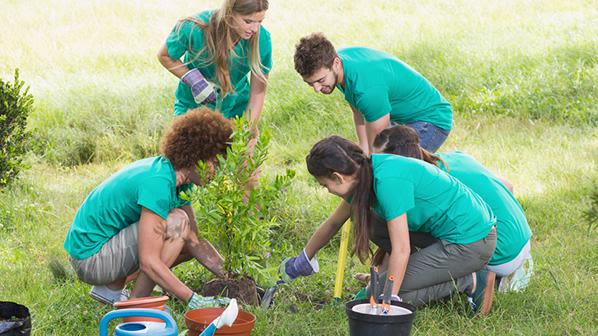 We feel good when we do a good deed.
(Photo of volunteers planting trees)