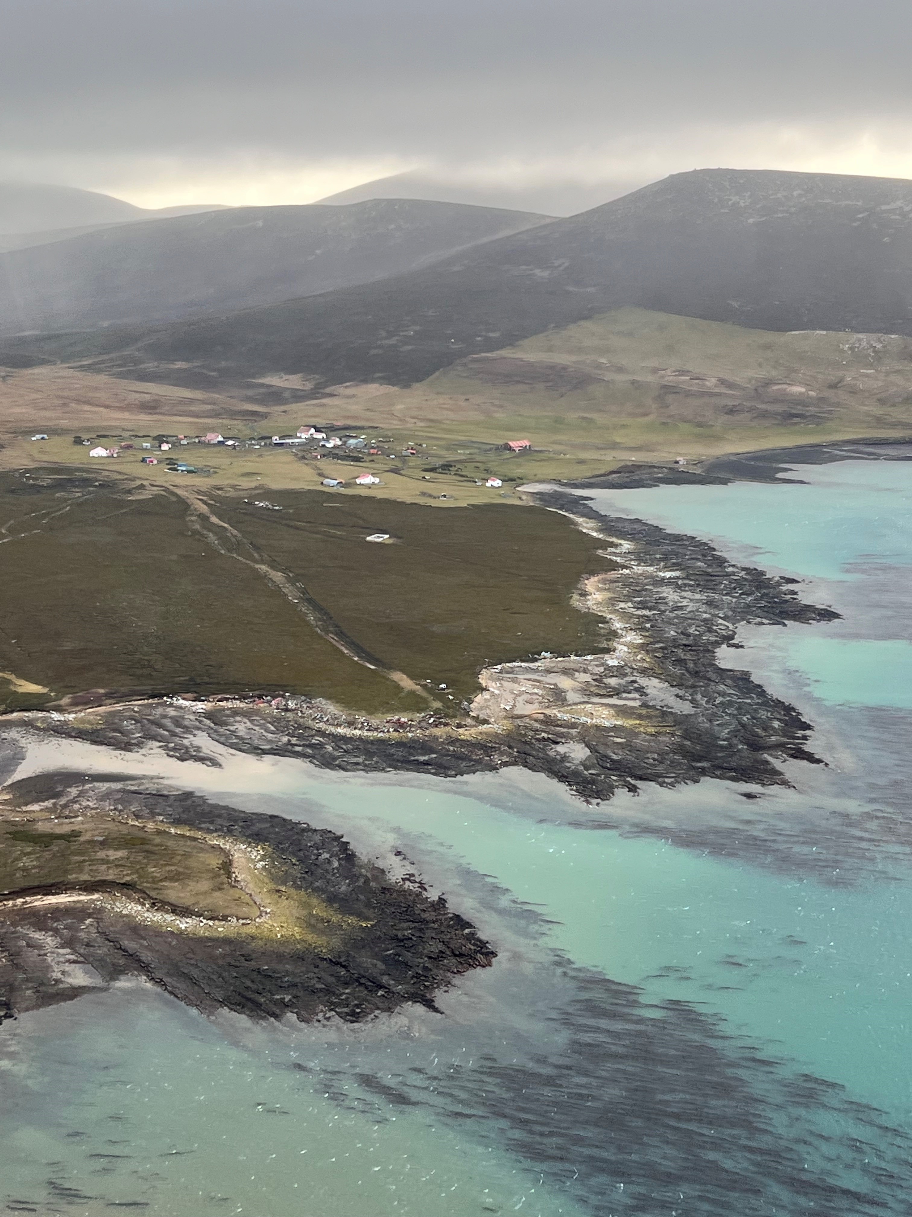 An arial shot of the Falkland Islands