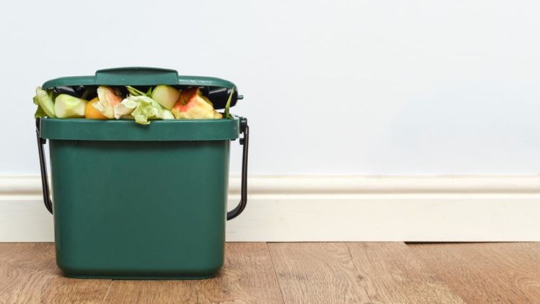 Image of a kitchen food waste caddy overflowing