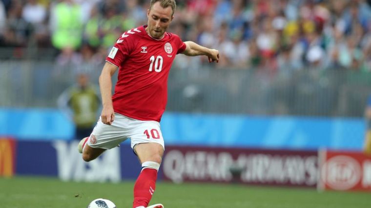 CHRISTIAN ERIKSEN in action during the Fifa World Cup Russia 2018, Group C, football match between DENMARK V FRANCE in Luzhniki Stadium MOSCOW.