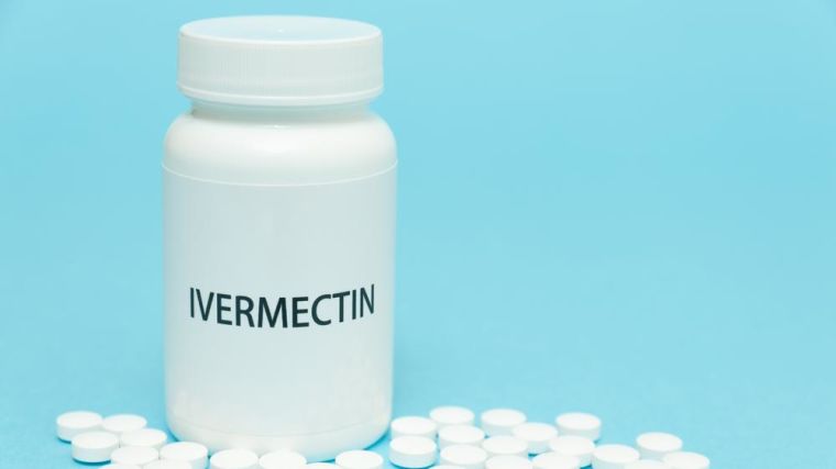 A bottle of white tablets with the word ivermectin written on the label.