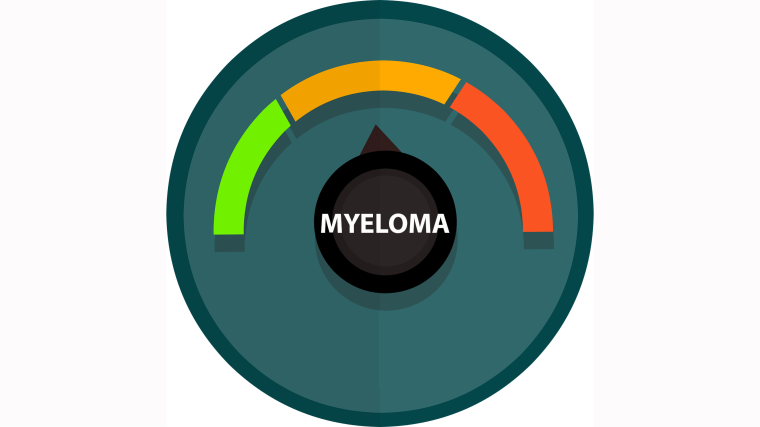 A graphic of a scale with the word myeloma