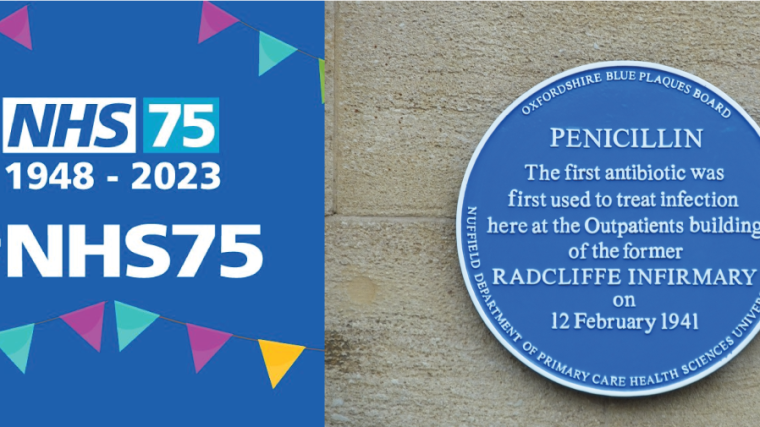 A photo of the blue plaque commemorating the first use of penecillin in people in our building.